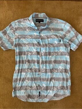 Molokai Surf Co. Men's Short-Sleeve Striped Button-Down Shirt - Blue & Gray